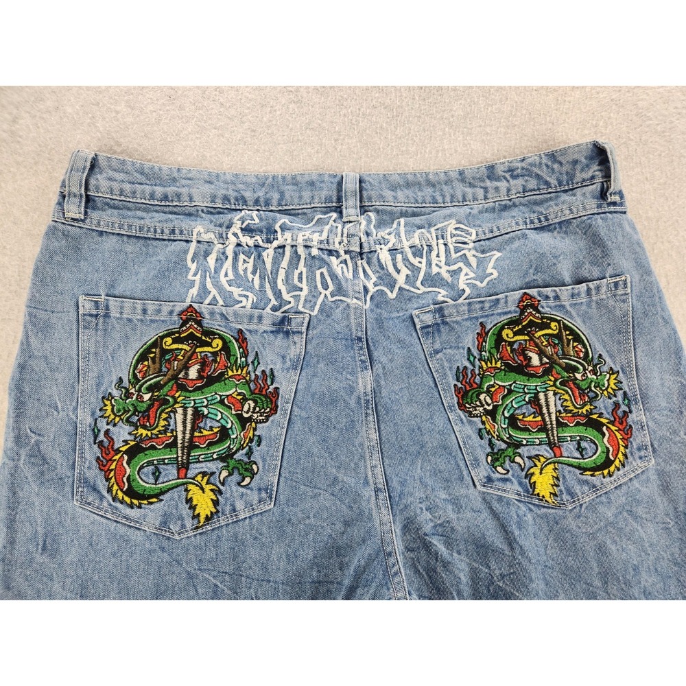 Ninth Hall Jeans Mens 40 Ambush Dragon Embroidered Baggy Wide Leg Y2K Skater XXL